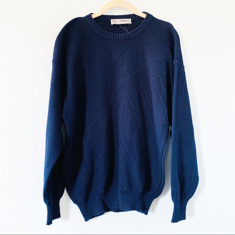 Vintage Ted Lapidus Paris Navy Blue Sweater Sz Med